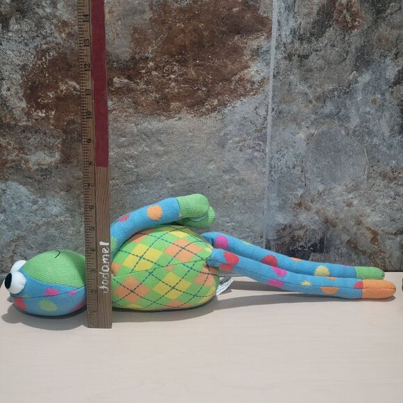 SCM Designs Knit Sock Frog Yellow Blue Stuffed Animal Plush Polka Dots 2011 - Picture 6 of 12